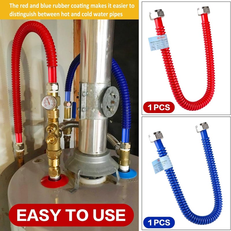 PEVEPEXE 2 Pack, Upgrade Hot & Cold Water Heater Hose, 1" FIP x 1" FIP x 24 in Length Stainless Steel Corrugated Water Line Connector For Water Softener Tanks, Rubber Coating Red & Blue - Image 3